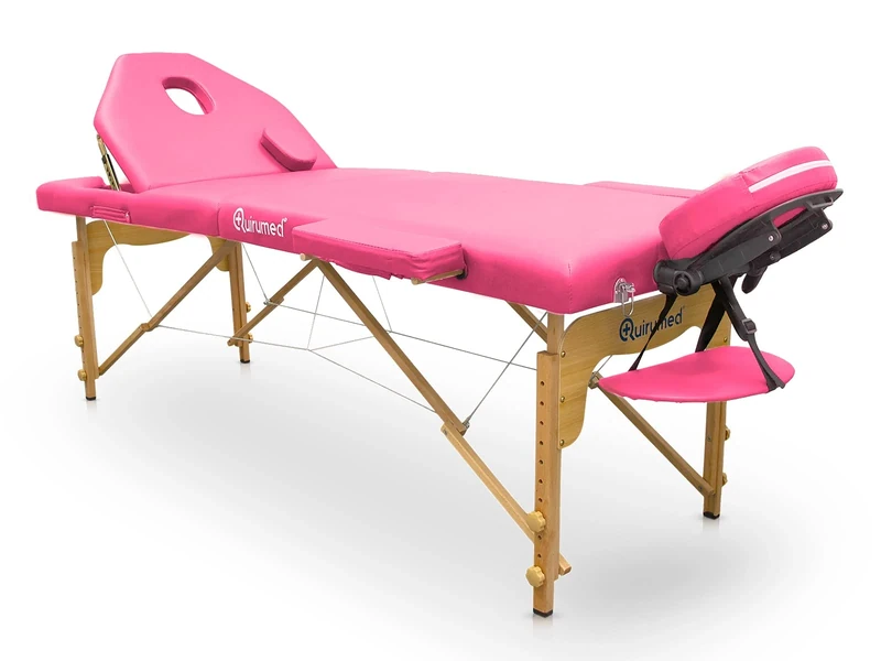 Quirumed Wooden Folding Table PRO 194 x 70 cm with Folding Backrest Pink