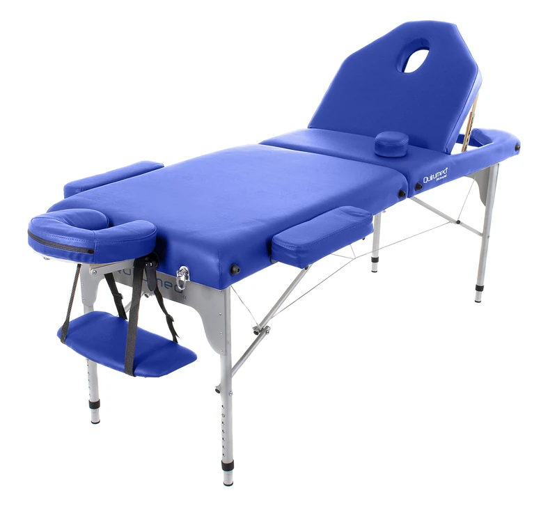 Quirumed Folding Massage Table in Aluminium 186 x 66 cm Upholstered 14 cm Blue