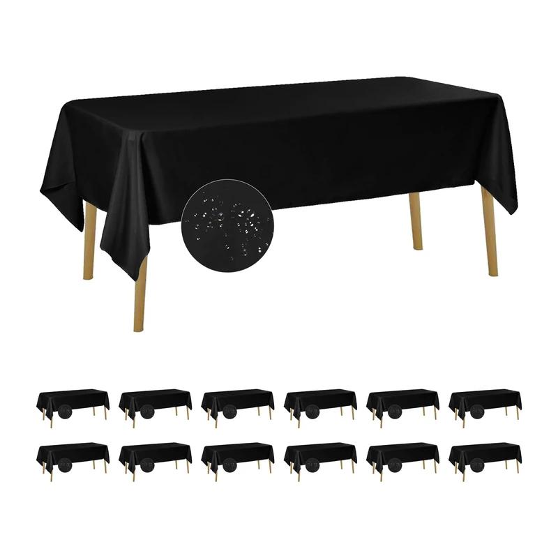 Fokitut 12 Pack Waterproof Rectangle Outdoor Tablecloth, 60x102 Inch, Stain Resistant and Wrinkle Polyester Table Cloth, Fabric Table Cover for Kitchen Dining, Wedding, Party, Holiday Dinner-Black