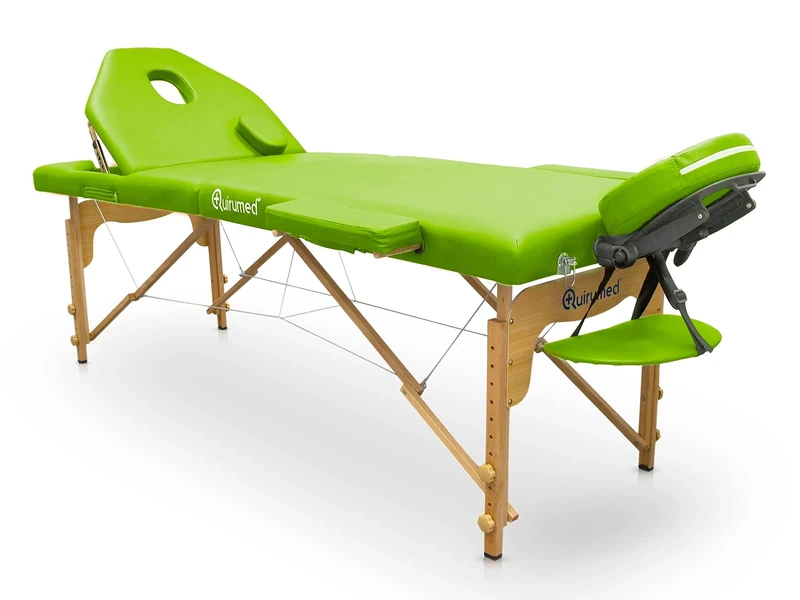Quirumed Wooden Folding Table PRO, 194 x 70 cm, with folding backrest, Pistachio Green Color, Leatherette, Facial Hole, Removable Head, Adjustable Height, up to 150 kg