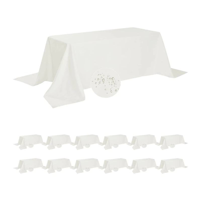 Fokitut 12 Pack Waterproof Rectangle Tablecloth, 90x132 Inch,Stain Resistant and Wrinkle Polyester Table Cloth, Fabric Table Cover for Kitchen Dining, Wedding, Party, Holiday Dinner-Ivory