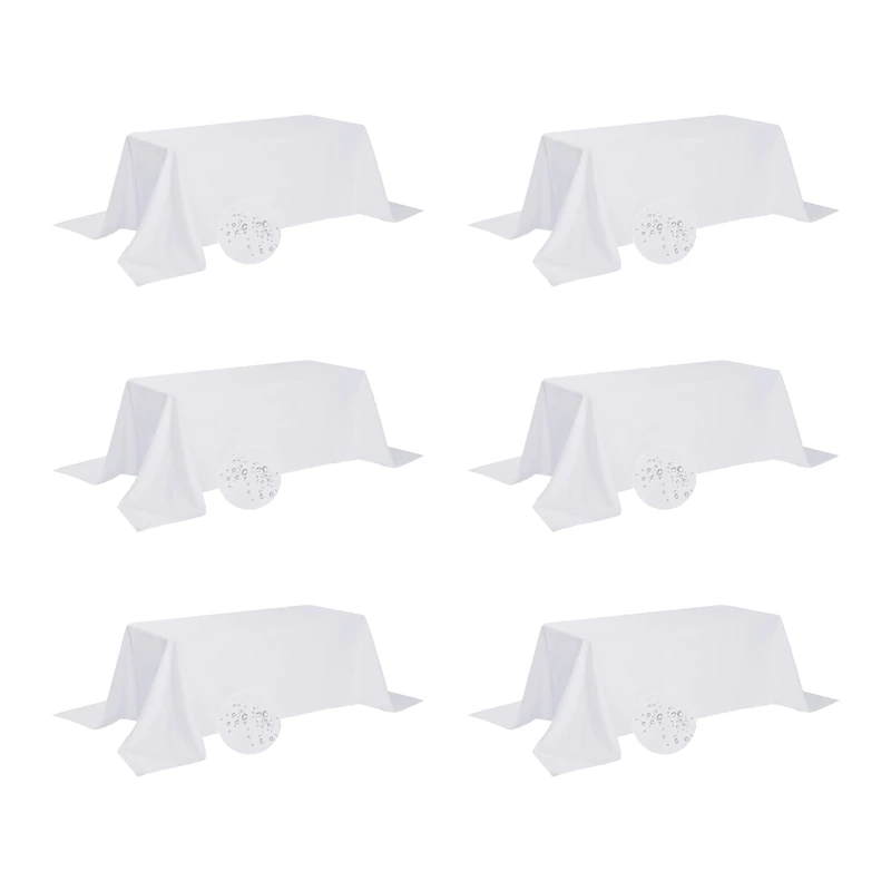 Fokitut 6 Pack Waterproof Rectangle Tablecloth, 90x132 Inch,Stain Resistant and Wrinkle Polyester Table Cloth, Fabric Table Cover for Kitchen Dining, Wedding, Party, Holiday Dinner-White