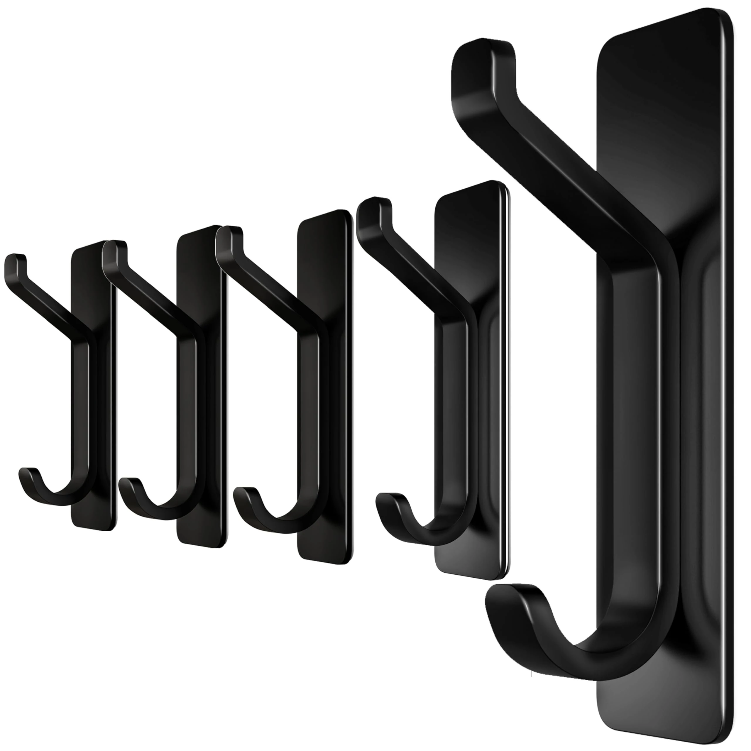 4smile Self Adhesive Hooks - 5 Pieces in Black - Extra Strong Stick on Hooks Heavy Duty - No Drilling Sticky for Hanging on Wall or Door for Heavy Duty, Coat Hanger