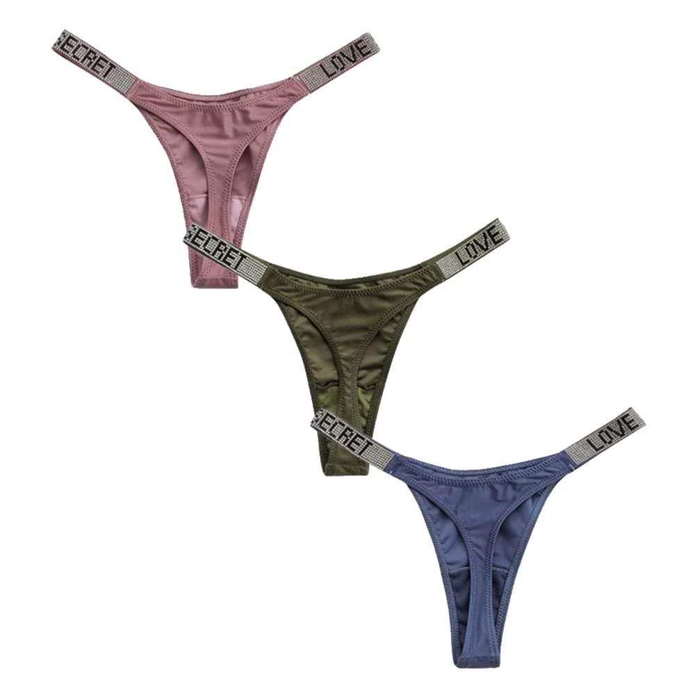 4UFIT Womens Sexy Rhinestone Thongs Low Waist High Cut Bikini Underwear Hipster T Back Panties, Pink+blue+green, S