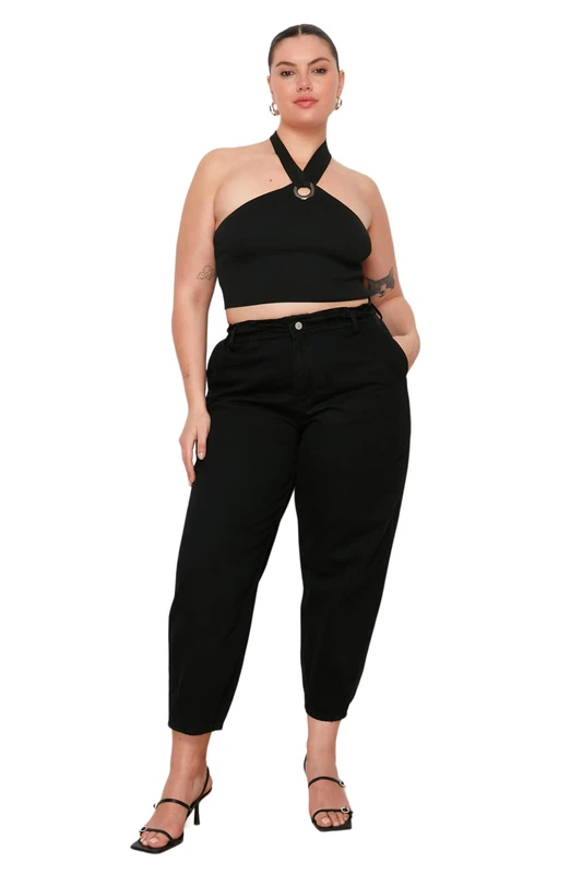 Trendyol Women Plus Size Normal Waist Skinny fit Plus Size Jeans,Black,44
