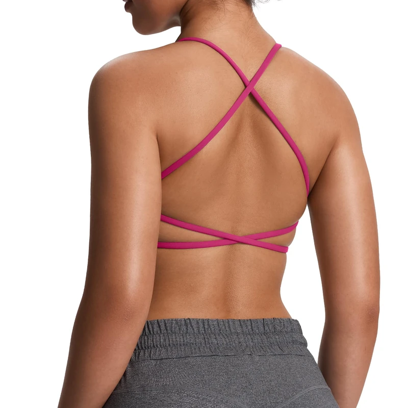 Aoxjox Women's Workout Sports Bras Fitness Backless Padded Ivy Low Impact Bra Yoga Crop Tank Top, Rose Red, M