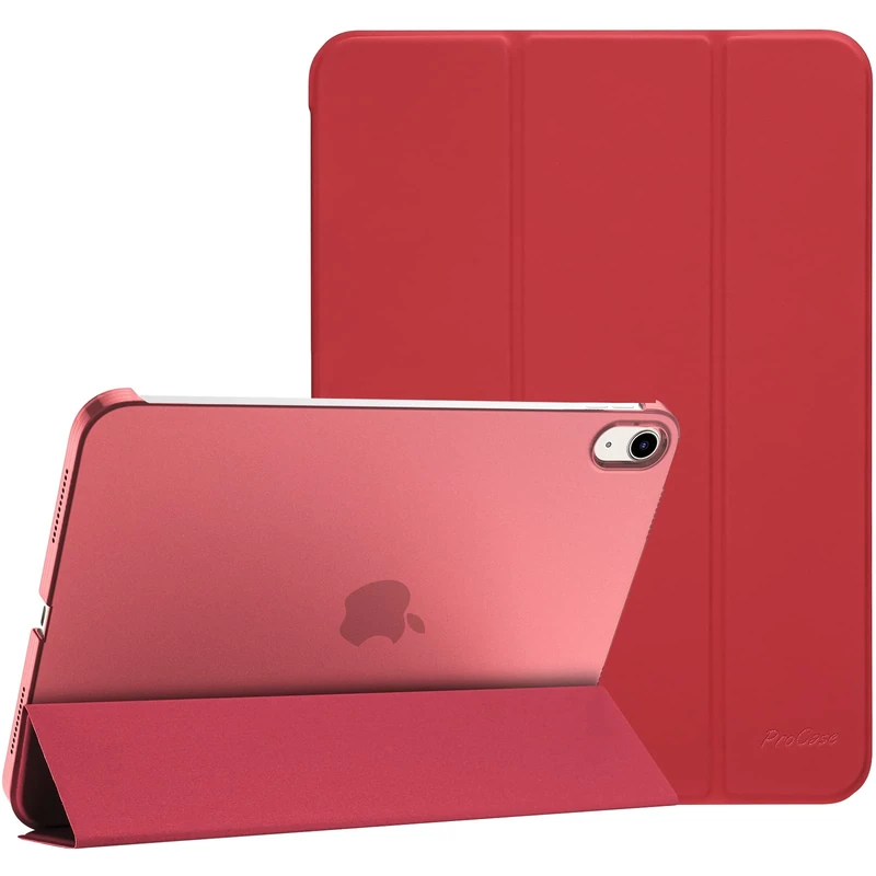 ProCase for iPad (A16) 11th Generation 11 Inch 2025/ iPad 10th Generation 10.9 Inch 2022 Case, Slim Smart Cover With Translucent Hard Shell Back, Supports Touch ID, Auto Wake/Sleep -Red