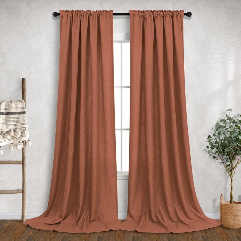 Terracotta Curtains 108 Inches Long for Living Room 2 Panels Set Rod Pocket Light Airy Flowy Semi Sheer Linen Draperies Light Filter Rust Curtains for Patio Sliding Door Dining Room Western Decor 9 FT