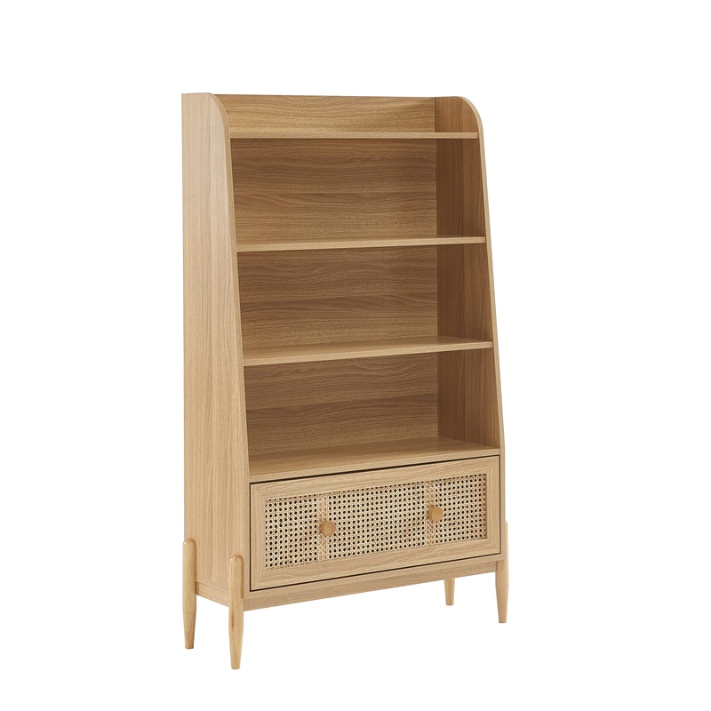 BAÏTA PABLO bookcase in oak effect and rattan cane 80cm