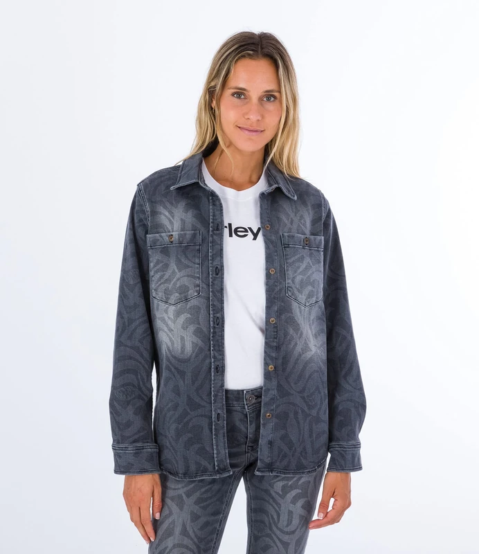 Hurley Women's W Oceancare Full Denim Woven Top Shirt, Black, S