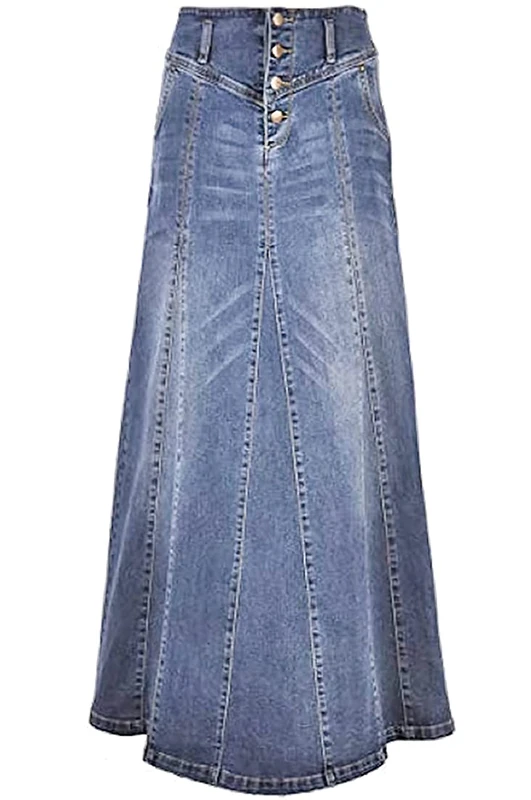 ebossy Women's High Rise Distressed Wash Denim Skirt A Line Swing Maxi Long Jean Skirts, Light Blue, XL