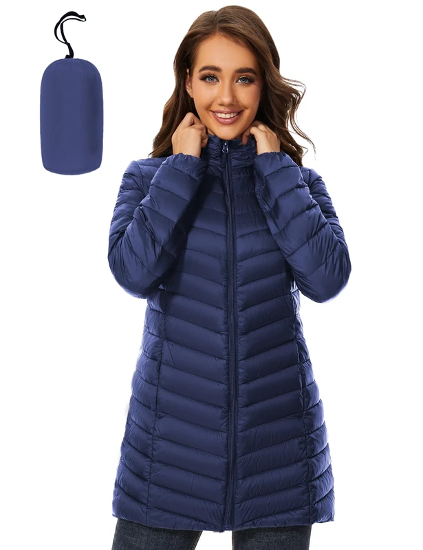 ANOTHER CHOICE Women Puffer Jacket Hooded Warm Lightweight Packable Quilted Puffer Coat Outwear, Navy, XXL