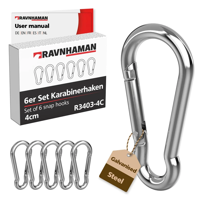RAVN HAMAN 6 Carabiner Hooks 4x40mm Snap Lock - 40kg Capacity