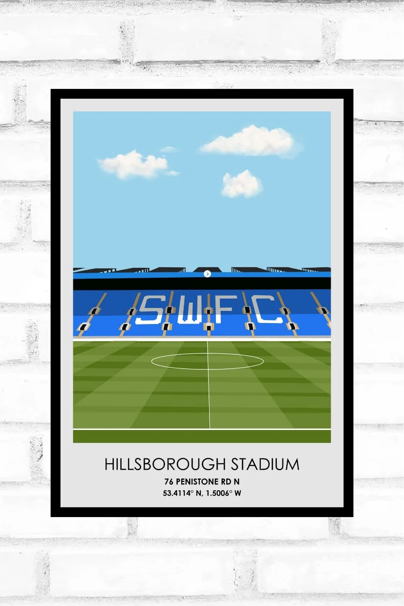 Hewson's Gifts Sheffield Wednesday United Football Stadium Print - Gift Present For Football Fan - Gift For Dad, Brother, Son - Stadium Print Present (Sheffield Wednesday, A4 Size, Hillsborough)