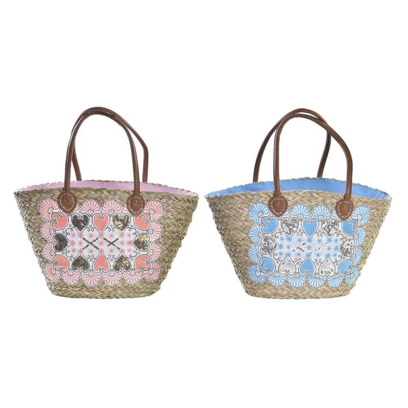 DKD Home Decor Beach Bag Blue Pink Polyester PU (56 x 27 x 30 cm) (2 Units), Unisex Adults, Multicoloured (Multicoloured), One Size
