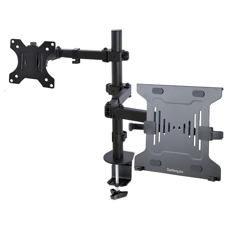 StarTech.com Monitor Arm with VESA Laptop Tray, For a Single Display up to 32" (17.6lb/8kg), and Laptop up to 9.9lb (4.5kg), Adjustable Monitor Mount with Clamp or Grommet Base