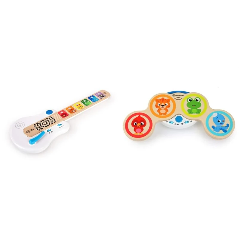 Baby Einstein Strum Along Songs Magic Touch Wooden Musical Light Up Toy Guitar with Whammy Bar, Age 6 Months+ & Magic Touch Wooden Drum Musical Toy, Ages 6 months Plus