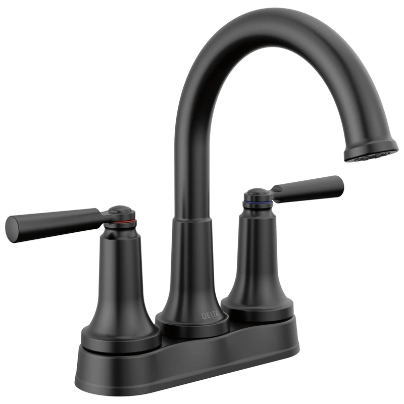 Delta Faucet Saylor Matte Black Bathroom Faucet, Bathroom Sink Faucet, Centerset Bathroom Faucet for Bathroom Sink, Diamond Seal Technology, Metal Drain Assembly, Matte Black 2535-BLMPU-DST - Image 1