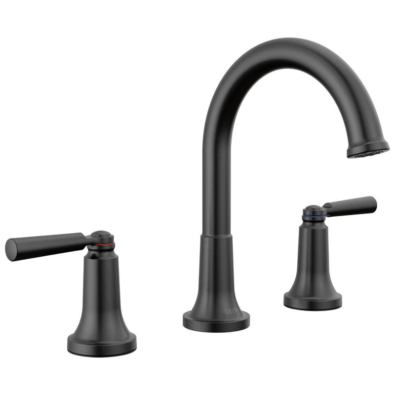 Delta Faucet Saylor Black Widespread Bathroom Faucet 3 Hole, Matte Black Bathroom Faucets, Bathroom Sink Faucet with Diamond Seal Technology, Metal Drain Assembly, Matte Black 3535-BLMPU-DST