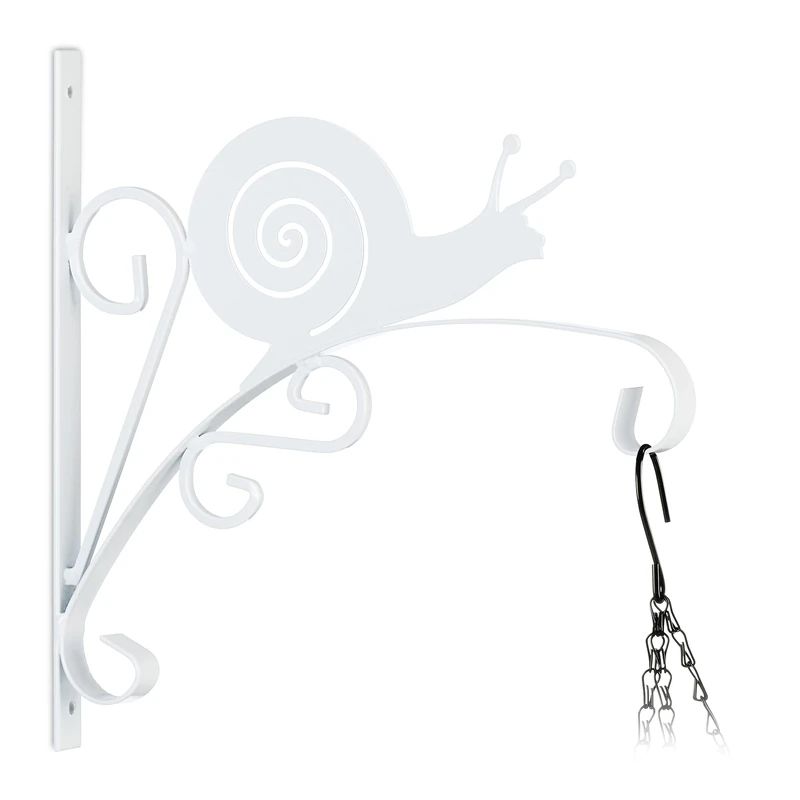 Relaxdays Snail Design Hanging Basket Bracket - White Iron