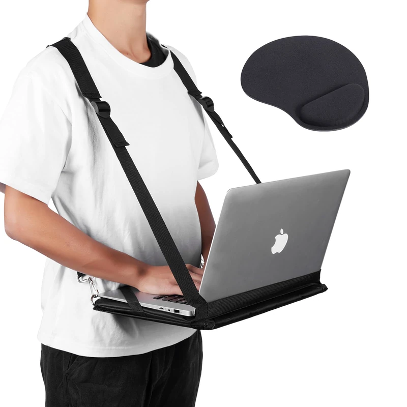 ALPHABET WONDERS Laptop Harness - Adjustable Walking Laptop Desk - Compatible with Laptops, Tablet, Notepad, MacBook (up to 14") - Includes Memory Foam Mouse Pad - Image 1