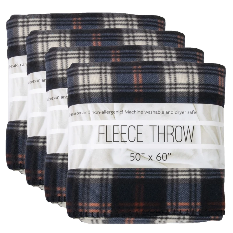 Trail maker 24 Pack Bulk Plaid Sherpa Fleece Throw Blankets 50 x 60 for Wedding Guests, Homeless, Pets | Plaid Fleece Throw Blankets Bulk