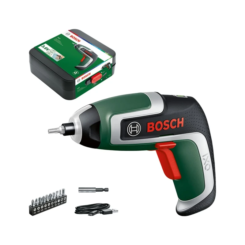 Bosch Compact Cordless Screwdriver IXO (7th Generation; 3.6V; 2.0Ah; 5.5Nm; with Micro-USB Cable; Compatible with IXO-Collection Attachments; Screws up to 190 Screws; in Storage Box)