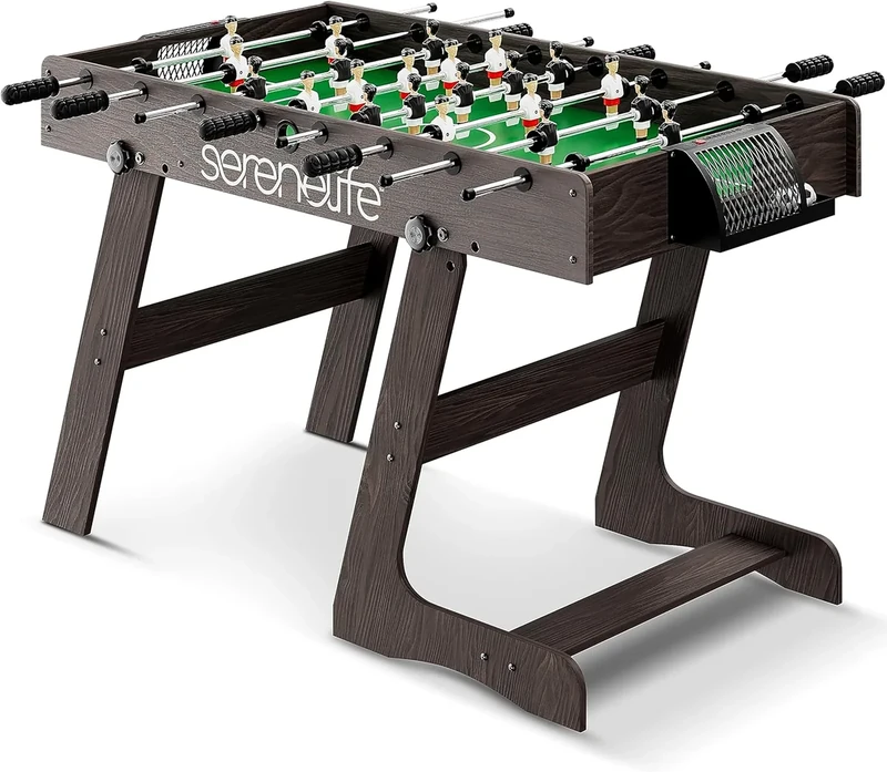 SereneLifeHome Folding Foosball Table, 4’ x 2’ Full Competition Size Foldable Space Saving Table Soccer for Home, Arcade Game Room, Family Game Night, Perfect for Kids & Adults, Black (SLFSBLFD10A)