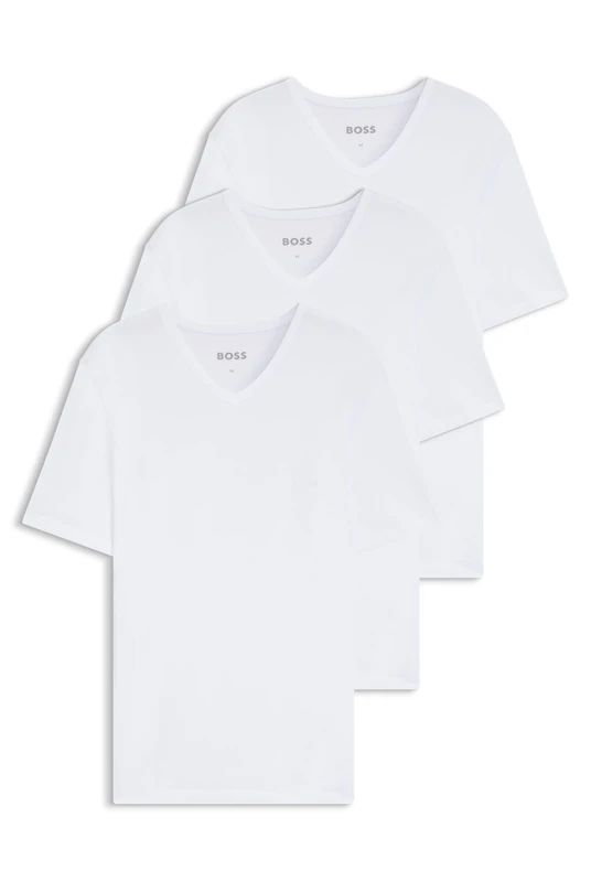 BOSS Men's 3-Pack V Neck Jersey T-Shirts Undershirt, White, XL