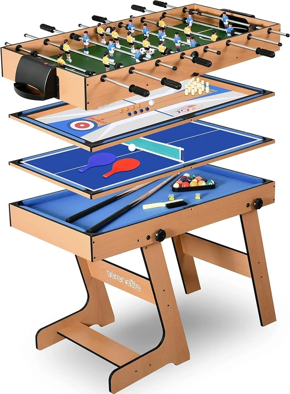 SereneLife Multi Game Tables,121cm Arcade Sports Game with Accessories, Table Tennis, Hockey, Billiards, Football, Table Football, All in One, Indoor and Outdoor Family Kids Adults
