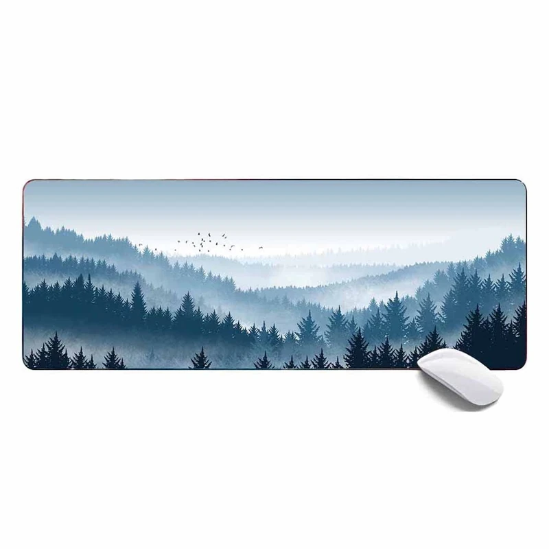 MSHAJ Pretty Mouse Pad Fog Forest Blue Mountains Large Gaming Mouse Pad,Extended xl Mouse Pad Desk Mat 31.5x11.8x0.12IN,Stitched Edges Non Slip Mousepad for Computer,Office,Keyboard and Laptop