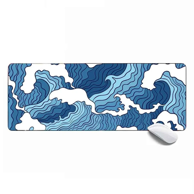 MSHAJ Art paintings Japanese Blue and White Wave Gaming Mouse Pad XL,Extended Large Mouse Mat Desk Pad 31.5x11.8x0.12IN,Stitched Edges Non Slip Mousepad for Computer,Office,Keyboard and Laptop