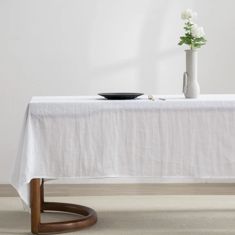 EVERLY Linen Table Cloth, 100% Stonewashed French Linen Table Cloths for 6-Foot Rectangle Tables 60x108 Inches, Washable Thanksgiving Tablecloths, Decorative Halloween Table Cloth（White）