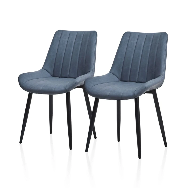 TUKAILAi Dining Chairs Set of 2, Faux Leather Upholstered Seat Kitchen Counter Chairs with Backrest and Metal Legs for Lounge Leisure Living Room Bedroom Furniture, Grey Blue