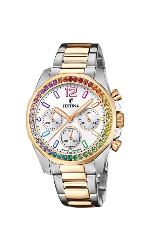 Festina Relojes F20608/2 Women's Analogue Quartz Watch with Stainless Steel Strap, Silver/Rose Gold., Classic