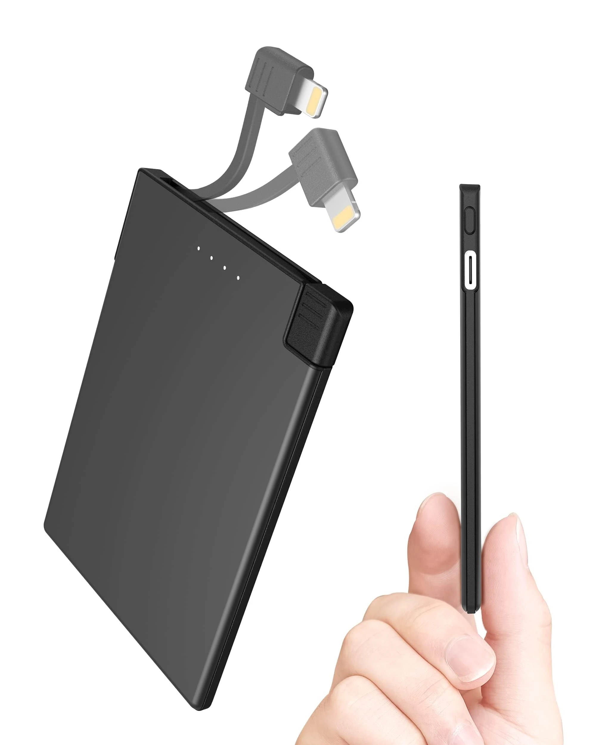 TNTOR Portable Charger, Lightweight Ultra Slim Power Bank with Built-in Lightning Cable, Portable Credit Card Size Power Bank Compatible with iPhone (Not for iPhone 17 16 15 series)