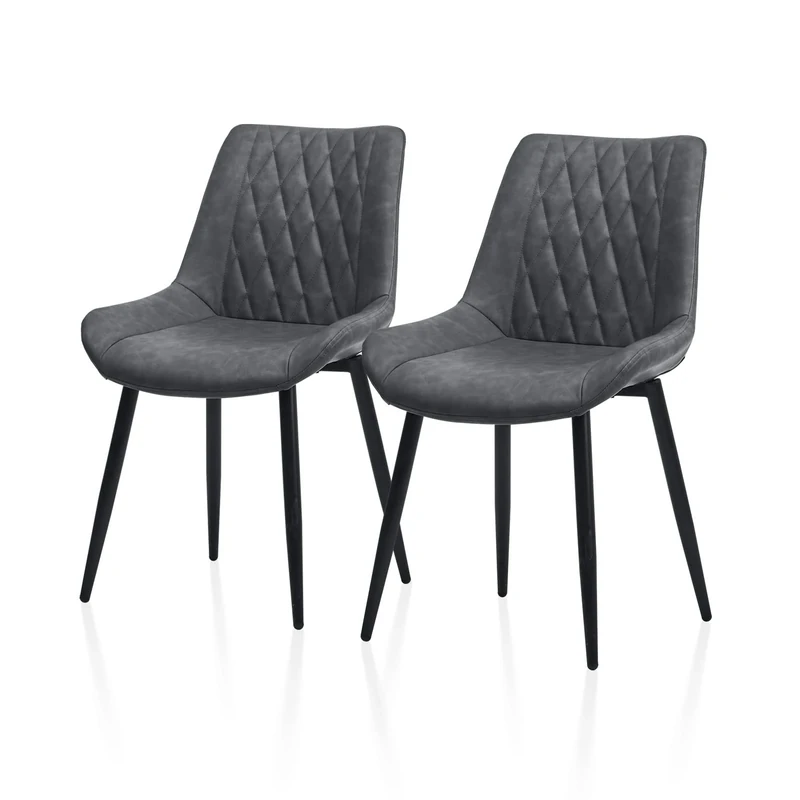 TUKAILAi Dining Chairs Set of 2, Grey Faux Leather Upholstered Kitchen Counter Chairs with Metal Legs,Leisure Living Room Chair for Home Office and Lounge Restaurant