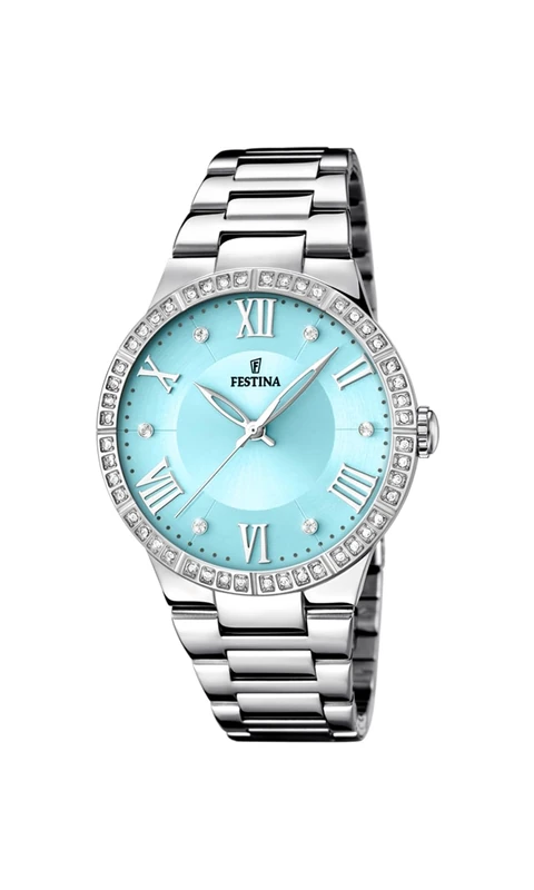 Festina F16719/4 Women's Analogue Quartz Watch with Stainless Steel Strap, Silver Turquoise, Classic