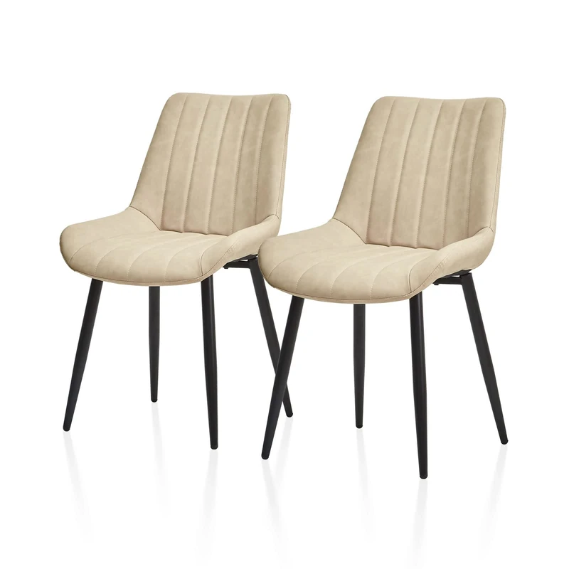 TUKAILAi Dining Chairs Set of 2,Beige Faux Leather Upholstered Seat Kitchen Counter Chairs with Backrest and Metal Legs for Lounge Leisure Living Room Corner Reception