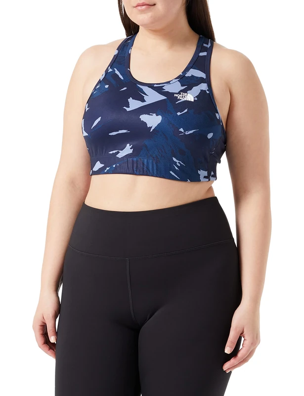The North Face Printed Midline Bra Shady Blue Snowcap Mountain Print L