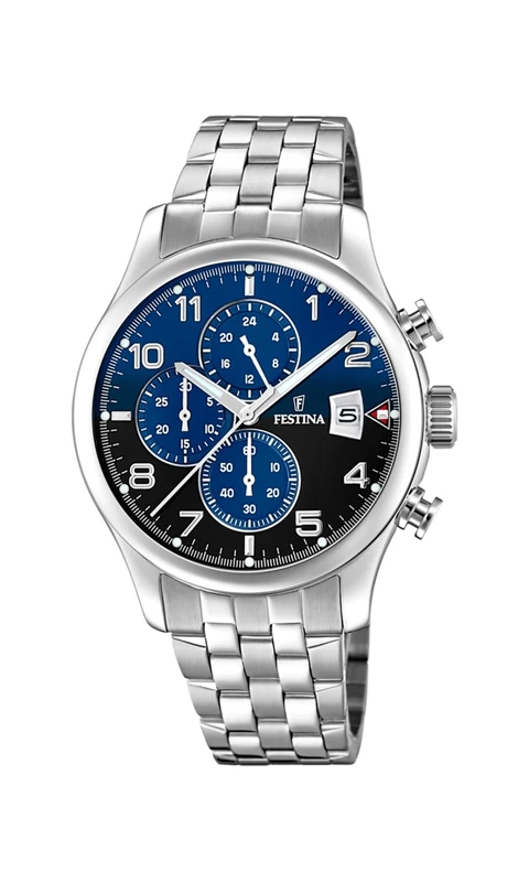 Festina F20374/8 Men's Analogue Quartz Watch with Stainless Steel Strap, Silver/Blue/Black