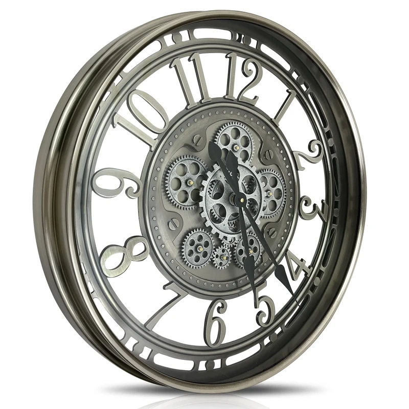 DORBOKER Real Moving Gears Large Modern Metal Wall Clock for Living Room Decor Steampunk Style Industrial Unique Vintage Rustic Decorative for Home Farmhouse