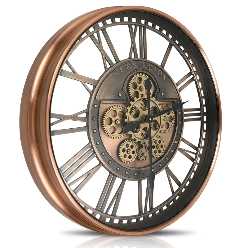 DORBOKER Real Moving Gears Wall Clock Large Modern Metal Clocks for Living Room Decor, Industrial Steampunk Unique Vintage Rustic Decorative Clock for Home Farmhouse Office, 70cm,Red Copper Roman