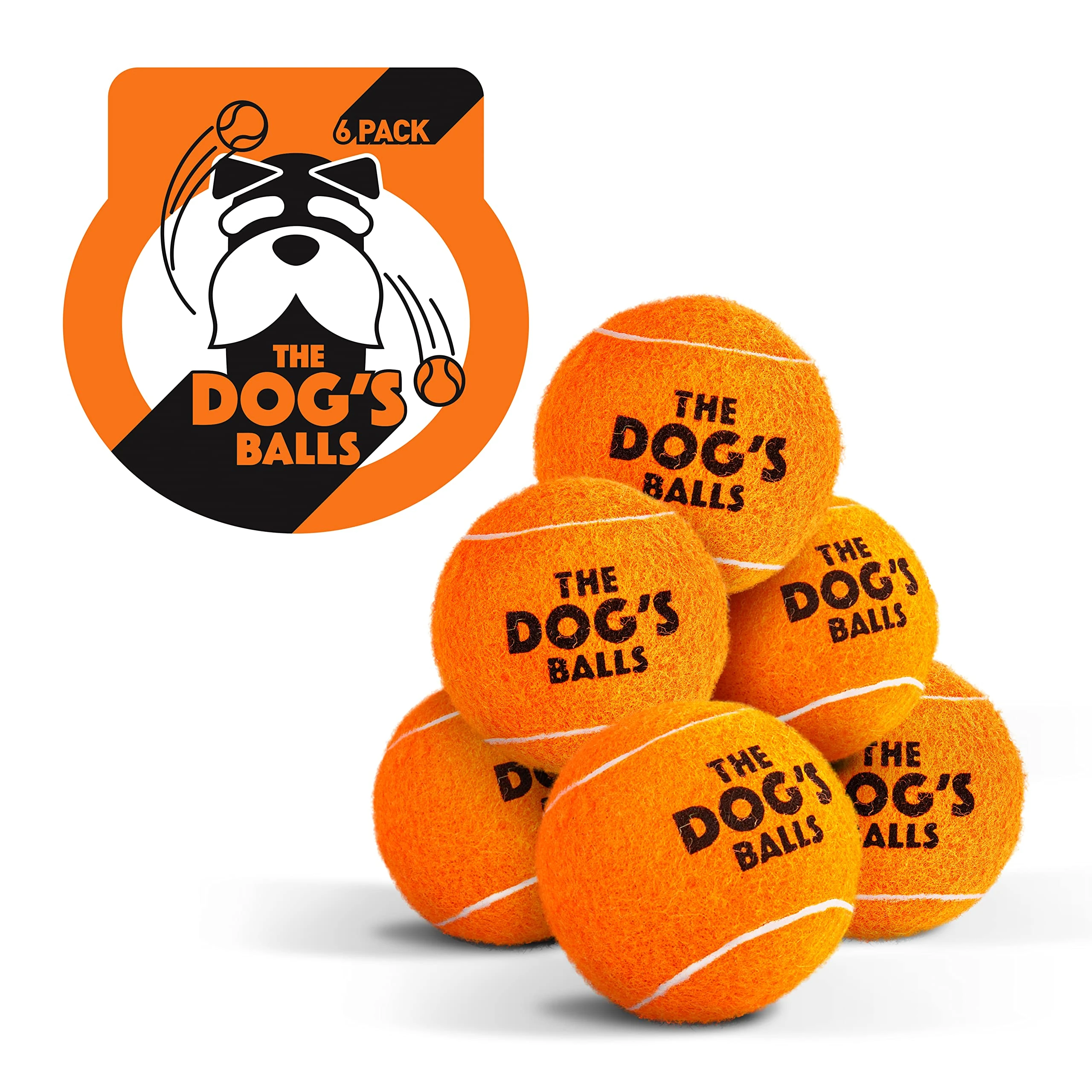 The Dog's Balls, Dog Tennis Balls, 6-Pack Orange Dog Toy, Strong Dog & Puppy Tennis Ball