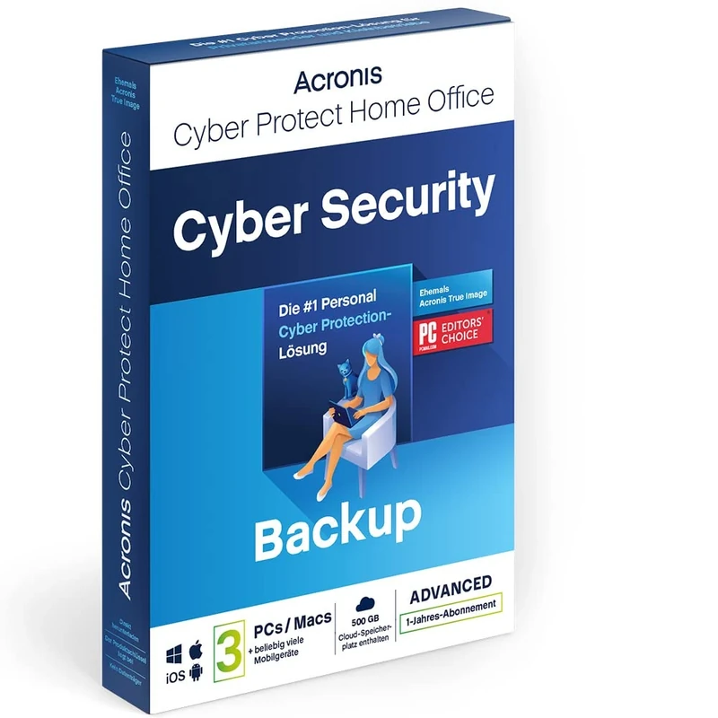 Acronis Cyber Protect Home Office 2023 , Advanced , 500 GB Cloud-Space , 3 PC/Mac , 1 Year , Windows/Mac/Android/iOS , Internet Security with Backup , Activation Code by post - Image 1