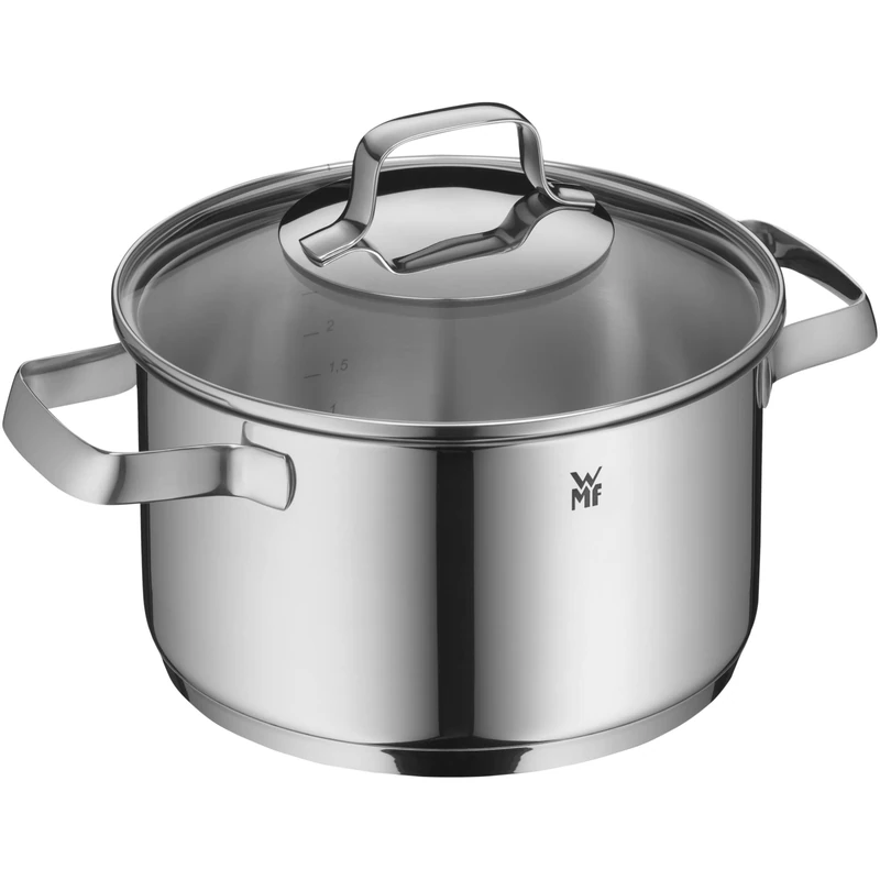WMF Belmonte Cooking Pot Large 20 cm Glass Lid Induction 3.3 L Cromargan Polished Stainless Steel Uncoated