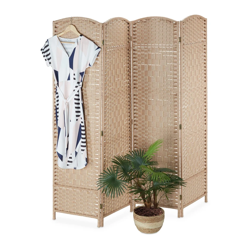 Relaxdays Folding Screen, 4-Panel, Room Divider, H x W: 180 x 180 cm, Partition Wall for Indoors, Bamboo, Paper, Natural, 60% 30% Wood 10% - Image 1