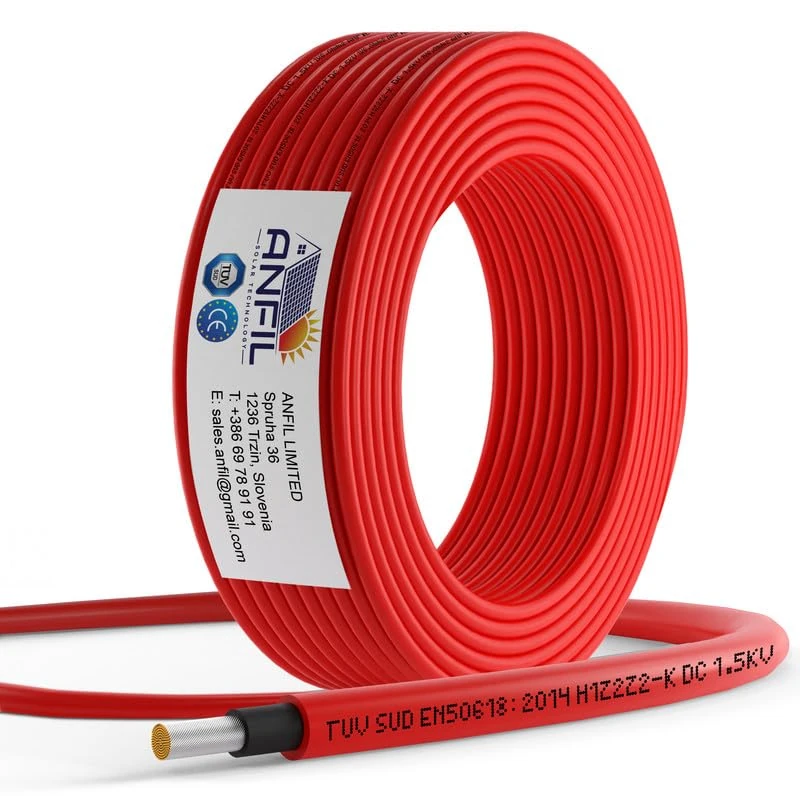 ANFIL Solar Panel PV Cable DC Rated Black & Red 4mm² 6mm² - 1800V Double Insulated Quality Wire (30m, 4mm² Red)