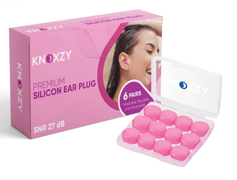 Knoxzy Silicone Ear Plugs Re-Usable Waterproof Noise Cancelling Premium Moldable Ear Plugs for Sleeping, Travelling, Studying Noise Reduction Pink Pack of 1