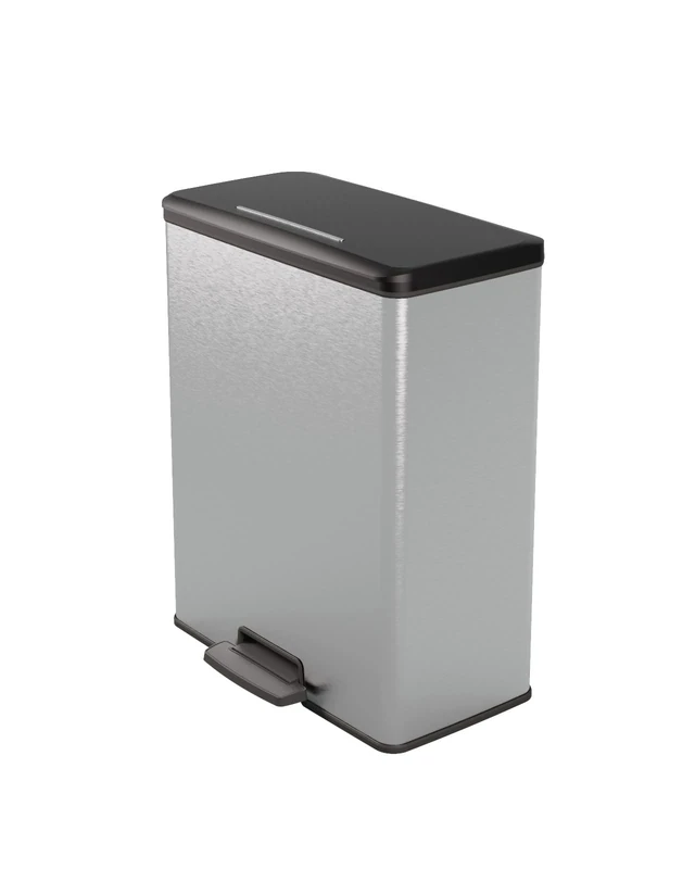 CURVER Metal Effect Pedal Touch Deco Bin, 100% Recycled Material, Soft-Close Lid & Rustproof, 65 Litres, Metallic Silver